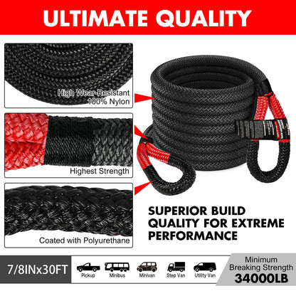 X-BULL 4WD Recovery Kit 15PCS Winch Recovery track Kinetic Rope Snatch Strap 4X4